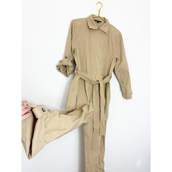 Banana Republic Poplin Jumpsuit Size Small Utility Tan Flightsuit Oversized Chic - Picture 11 of 14
